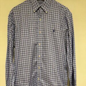 Ralph Lauren Plaid Blue Long Sleeve Button Up Cotton Shirt, Size Large